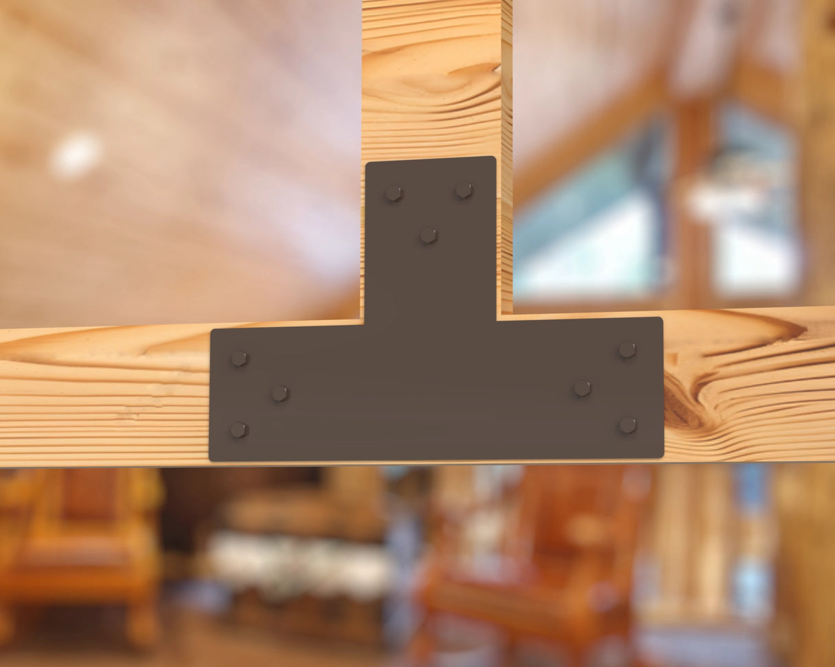 T Bracket - Standard Style - For 4 Inch Lumber - Wood Post Brackets - construction brackets - brackets for post and beam construction - beam supports - post support - timber frame brackets - barndominium brackets - exposed beam brackets