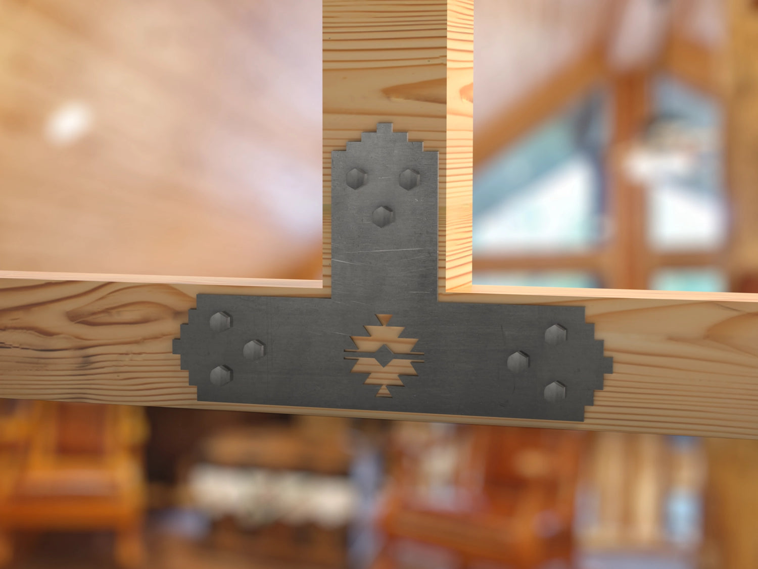T Bracket - Aztec Style - For 4 Inch Lumber - Wood Post Brackets - construction brackets - brackets for post and beam construction - beam supports - post support - timber frame brackets - barndominium brackets - exposed beam brackets