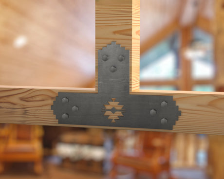 T Bracket - Aztec Style - For 4 Inch Lumber - Wood Post Brackets - construction brackets - brackets for post and beam construction - beam supports - post support - timber frame brackets - barndominium brackets - exposed beam brackets