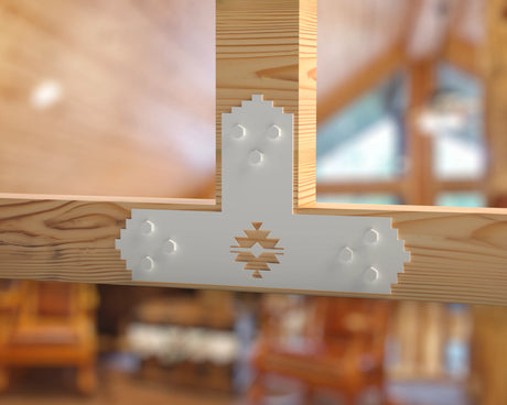 T Bracket - Aztec Style - For 4 Inch Lumber - Wood Post Brackets - construction brackets - brackets for post and beam construction - beam supports - post support - timber frame brackets - barndominium brackets - exposed beam brackets