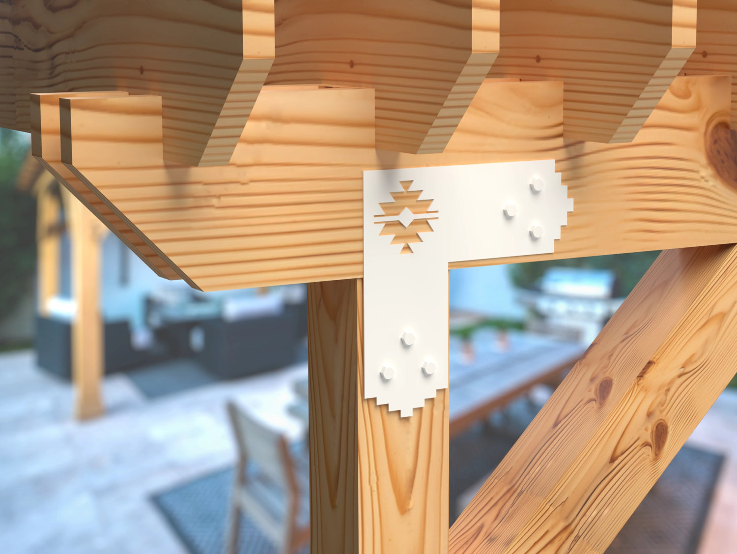 L Bracket - Aztec Style - For 8 Inch Lumber - Wood Post Brackets - construction brackets - brackets for post and beam construction - beam supports - post support - timber frame brackets - barndominium brackets - exposed beam brackets