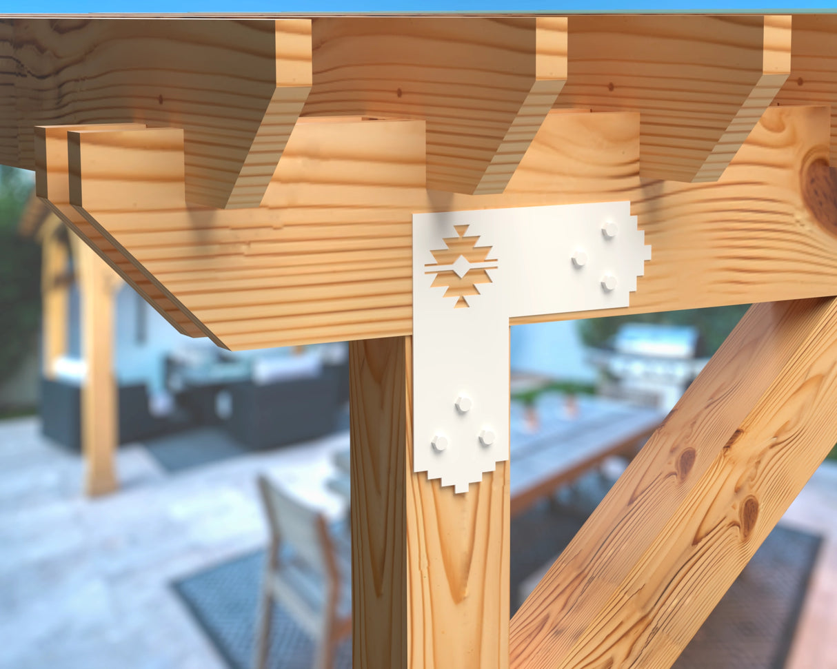 L Bracket - Aztec Style - For 8 Inch Lumber - Wood Post Brackets - construction brackets - brackets for post and beam construction - beam supports - post support - timber frame brackets - barndominium brackets - exposed beam brackets