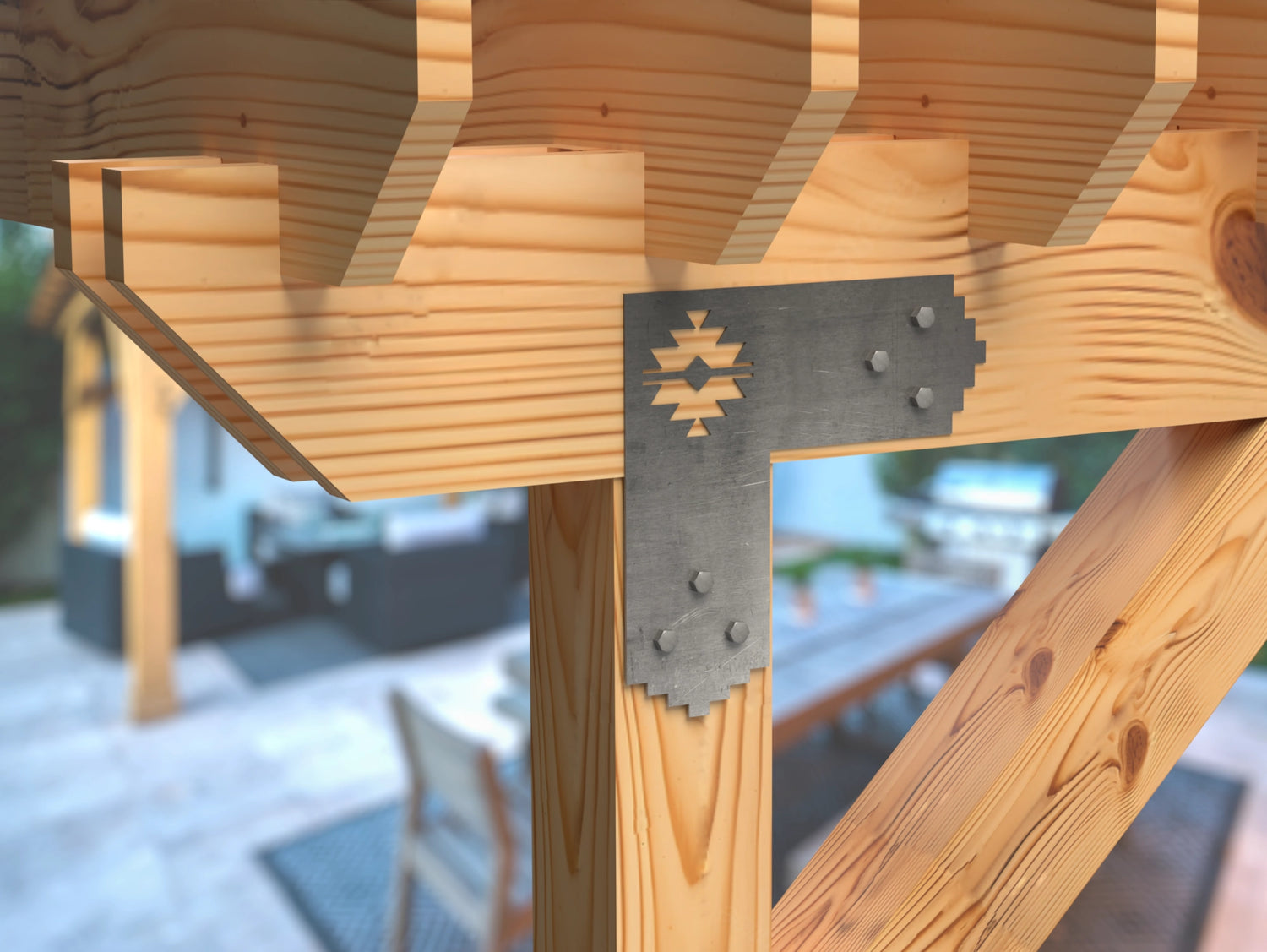 L Bracket - Aztec Style - For 8 Inch Lumber - Wood Post Brackets - construction brackets - brackets for post and beam construction - beam supports - post support - timber frame brackets - barndominium brackets - exposed beam brackets