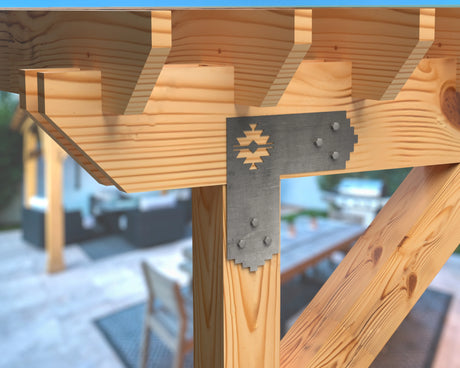 L Bracket - Aztec Style - For 8 Inch Lumber - Wood Post Brackets - construction brackets - brackets for post and beam construction - beam supports - post support - timber frame brackets - barndominium brackets - exposed beam brackets