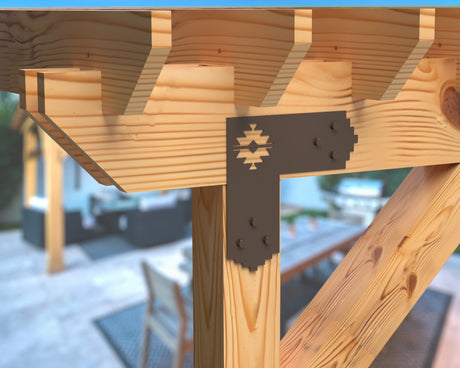 L Bracket - Aztec Style - For 8 Inch Lumber - Wood Post Brackets - construction brackets - brackets for post and beam construction - beam supports - post support - timber frame brackets - barndominium brackets - exposed beam brackets