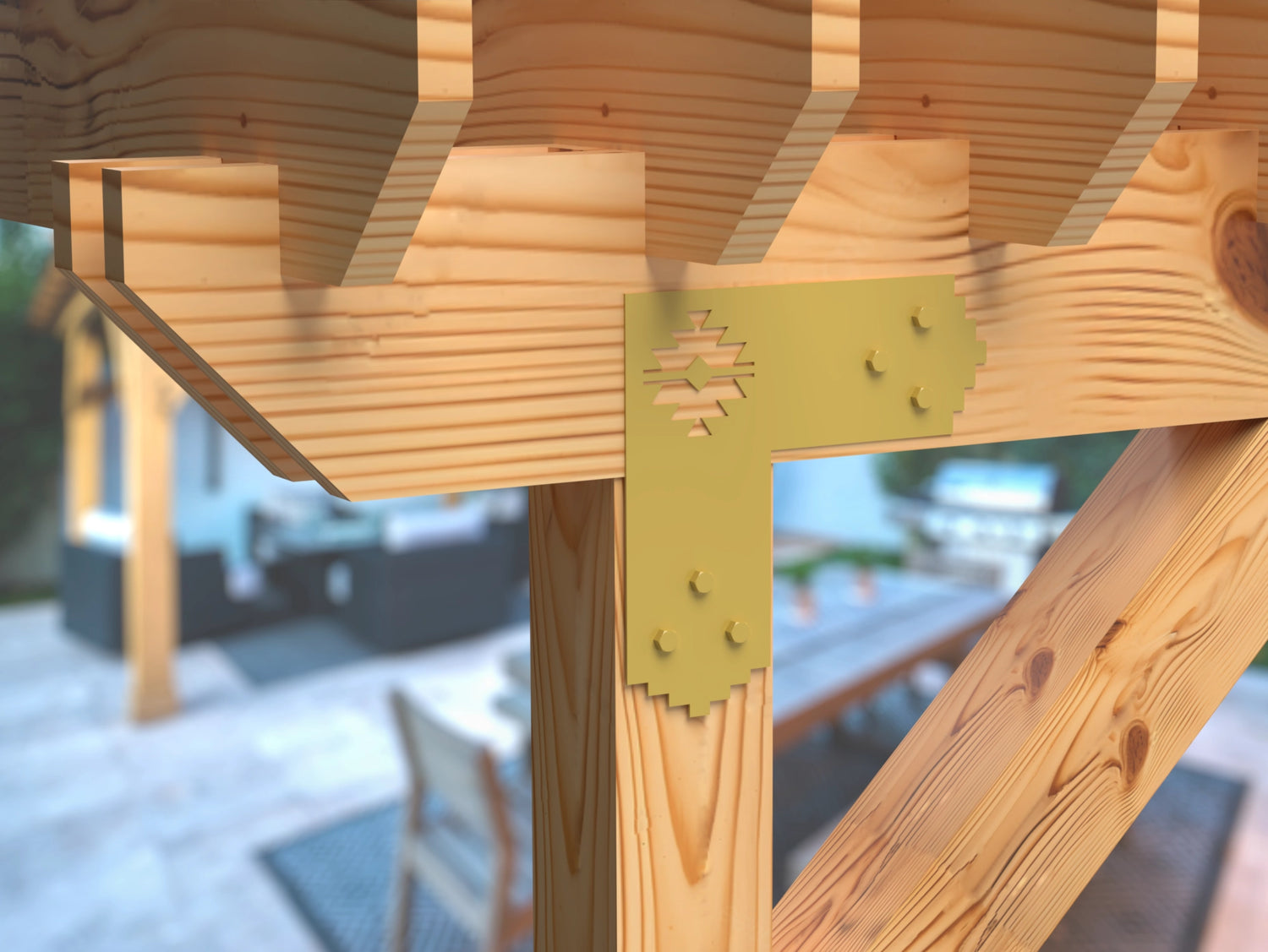 L Bracket - Aztec Style - For 8 Inch Lumber - Wood Post Brackets - construction brackets - brackets for post and beam construction - beam supports - post support - timber frame brackets - barndominium brackets - exposed beam brackets