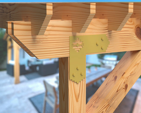 L Bracket - Aztec Style - For 8 Inch Lumber - Wood Post Brackets - construction brackets - brackets for post and beam construction - beam supports - post support - timber frame brackets - barndominium brackets - exposed beam brackets