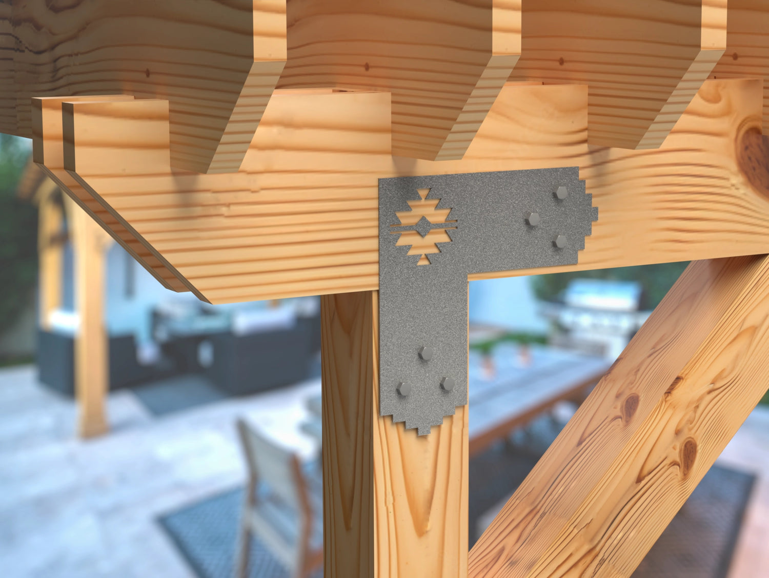 L Bracket - Aztec Style - For 8 Inch Lumber - Wood Post Brackets - construction brackets - brackets for post and beam construction - beam supports - post support - timber frame brackets - barndominium brackets - exposed beam brackets