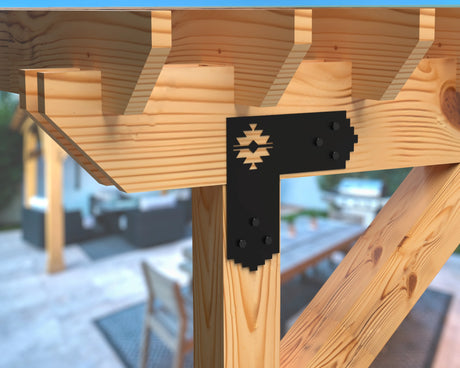 L Bracket - Aztec Style - For 8 Inch Lumber - Wood Post Brackets - construction brackets - brackets for post and beam construction - beam supports - post support - timber frame brackets - barndominium brackets - exposed beam brackets