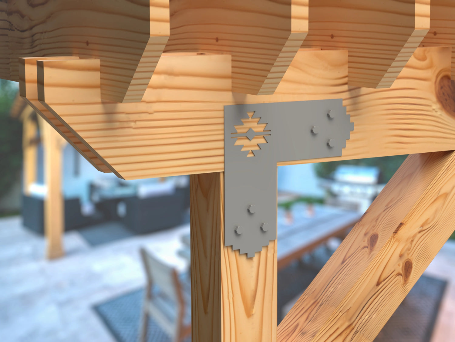L Bracket - Aztec Style - For 8 Inch Lumber - Wood Post Brackets - construction brackets - brackets for post and beam construction - beam supports - post support - timber frame brackets - barndominium brackets - exposed beam brackets