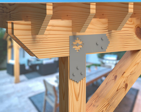 L Bracket - Aztec Style - For 8 Inch Lumber - Wood Post Brackets - construction brackets - brackets for post and beam construction - beam supports - post support - timber frame brackets - barndominium brackets - exposed beam brackets