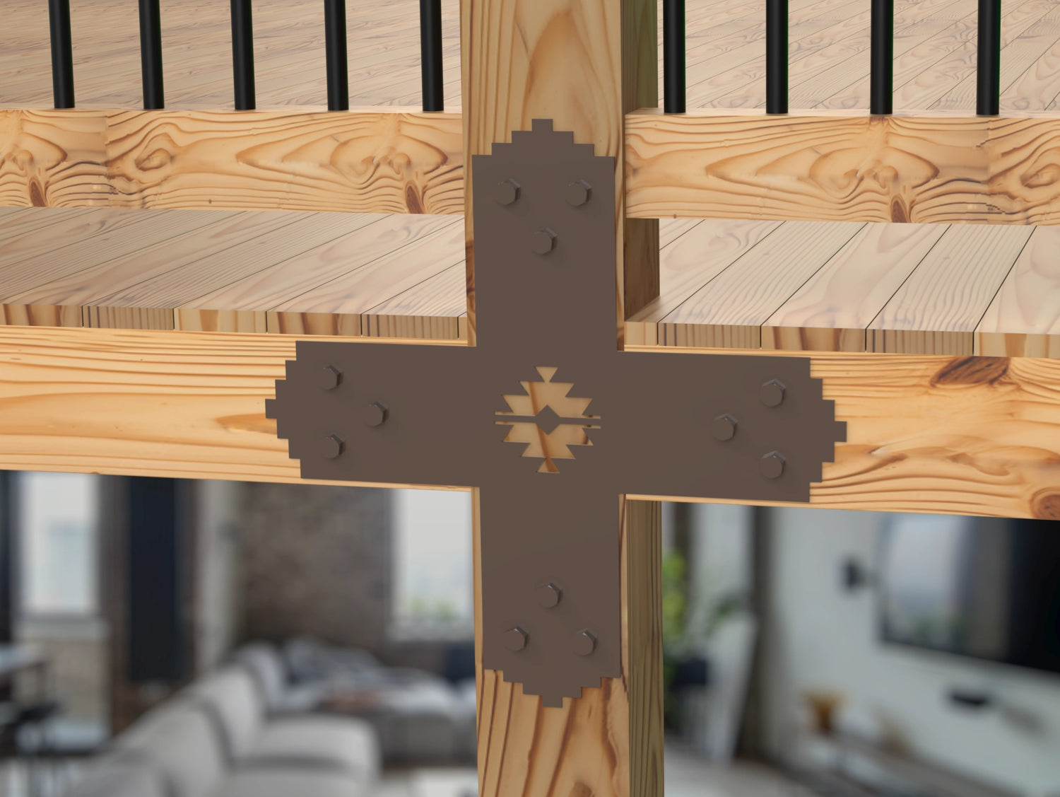 X Bracket - Aztec Style - For 8 Inch Lumber - Wood Post Brackets - construction brackets - brackets for post and beam construction - beam supports - post support - timber frame brackets - barndominium brackets - exposed beam brackets