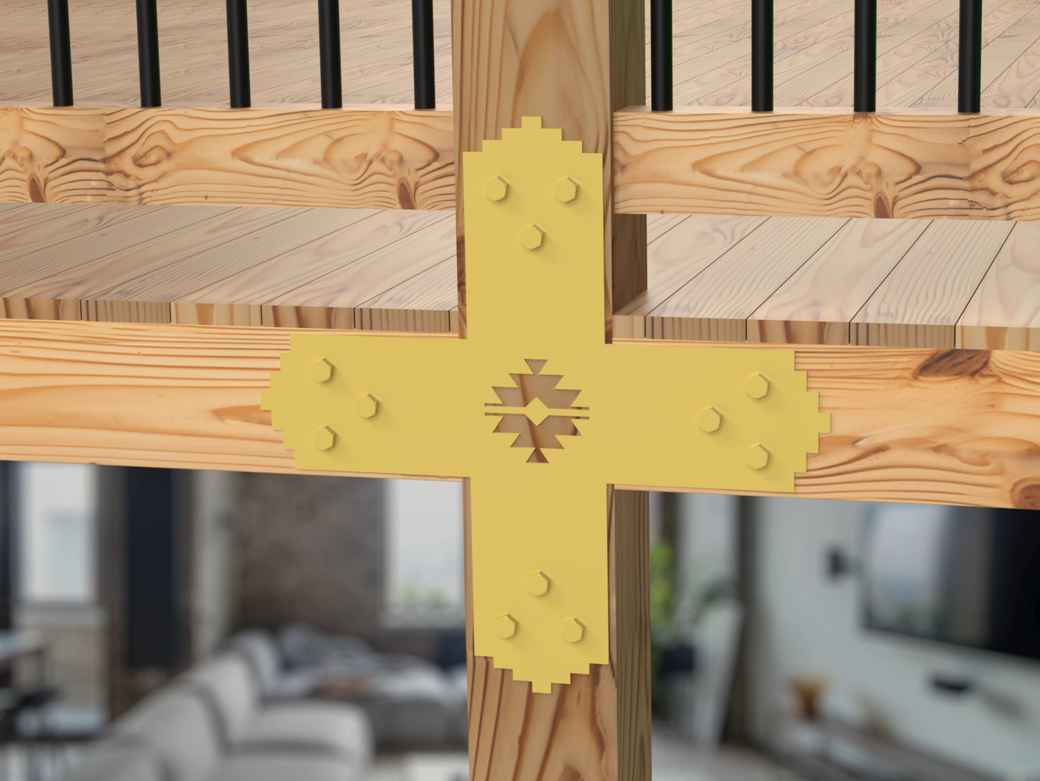 X Bracket - Aztec Style - For 8 Inch Lumber - Wood Post Brackets - construction brackets - brackets for post and beam construction - beam supports - post support - timber frame brackets - barndominium brackets - exposed beam brackets