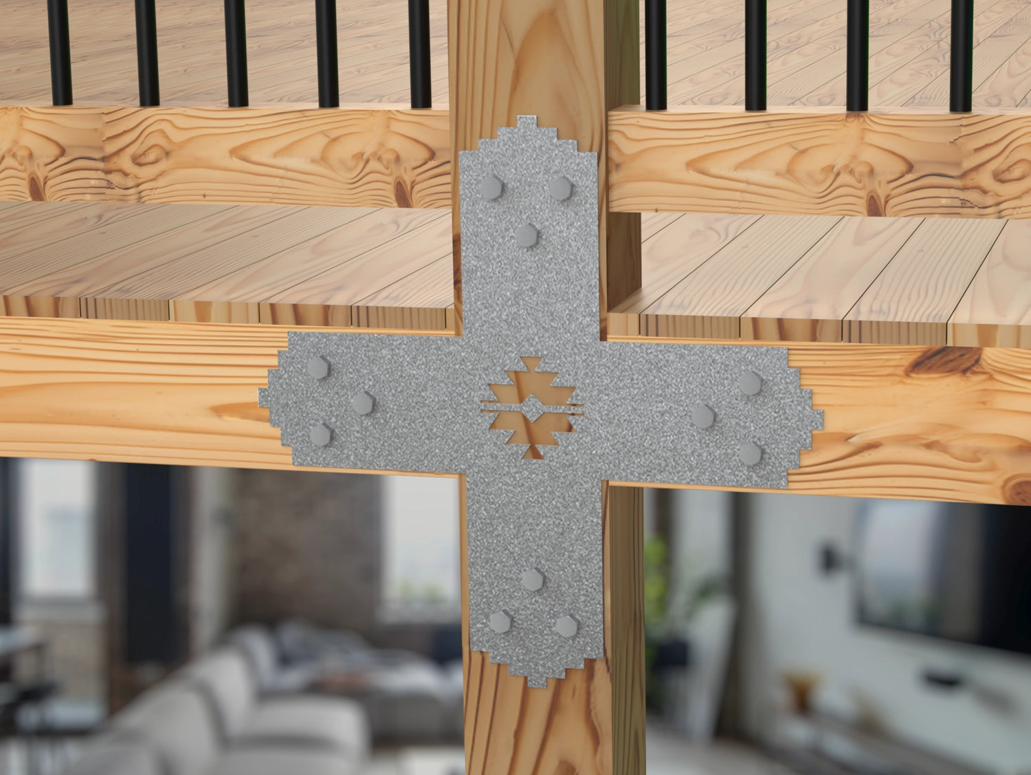 X Bracket - Aztec Style - For 8 Inch Lumber - Wood Post Brackets - construction brackets - brackets for post and beam construction - beam supports - post support - timber frame brackets - barndominium brackets - exposed beam brackets