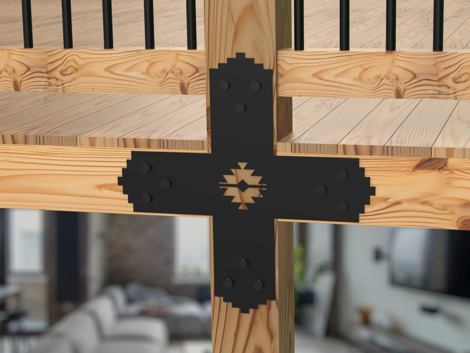 X Bracket - Aztec Style - For 8 Inch Lumber - Wood Post Brackets - construction brackets - brackets for post and beam construction - beam supports - post support - timber frame brackets - barndominium brackets - exposed beam brackets