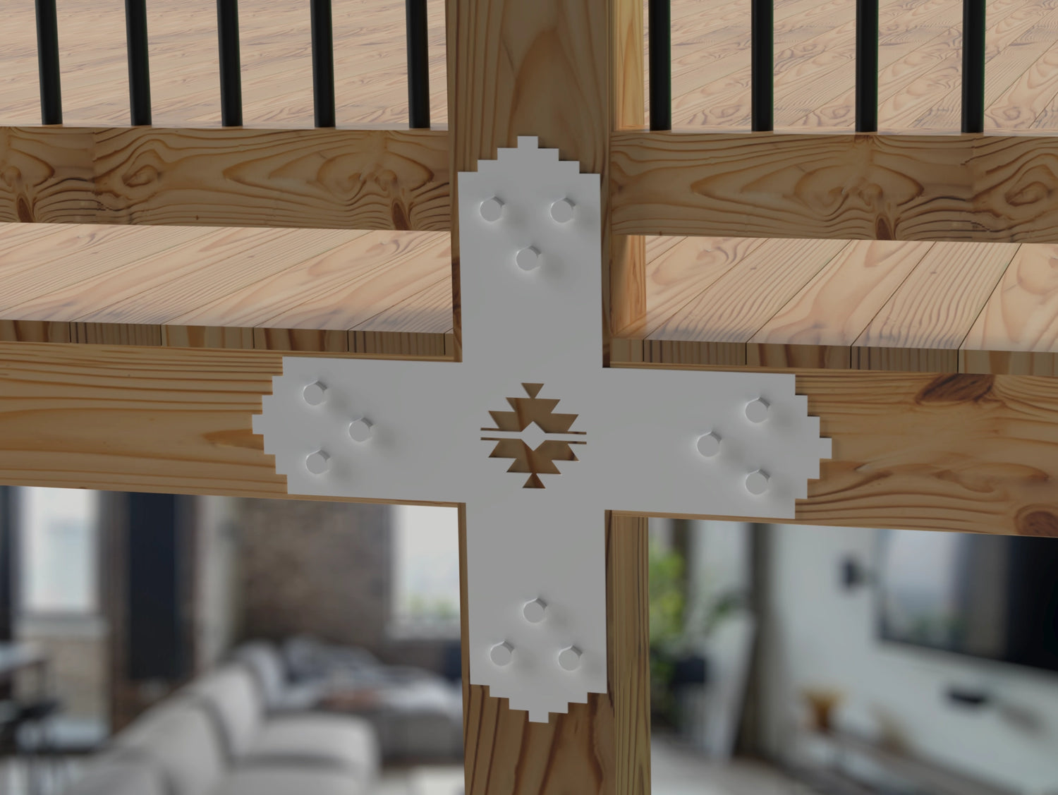 X Bracket - Aztec Style - For 8 Inch Lumber - Wood Post Brackets - construction brackets - brackets for post and beam construction - beam supports - post support - timber frame brackets - barndominium brackets - exposed beam brackets