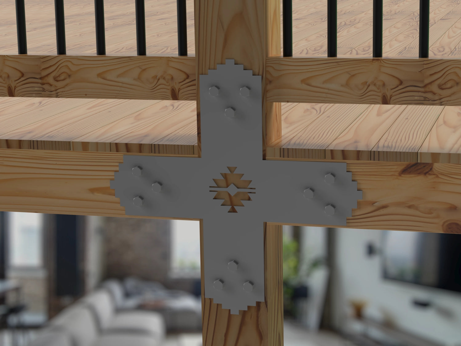 X Bracket - Aztec Style - For 8 Inch Lumber - Wood Post Brackets - construction brackets - brackets for post and beam construction - beam supports - post support - timber frame brackets - barndominium brackets - exposed beam brackets
