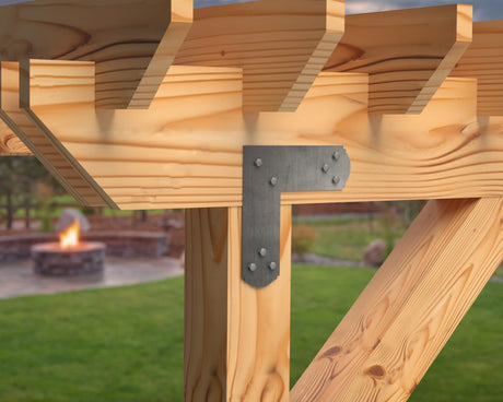 L Bracket - Crowned Style - For 4 Inch Lumber - Wood Post Brackets - construction brackets - brackets for post and beam construction - beam supports - post support - timber frame brackets - barndominium brackets - exposed beam brackets
