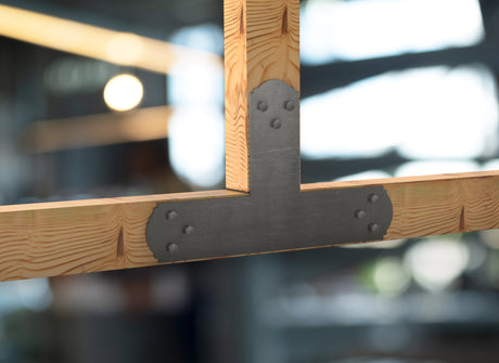 T Bracket - Crowned Style - For 4 Inch Lumber - Wood Post Brackets - construction brackets - brackets for post and beam construction - beam supports - post support - timber frame brackets - barndominium brackets - exposed beam brackets