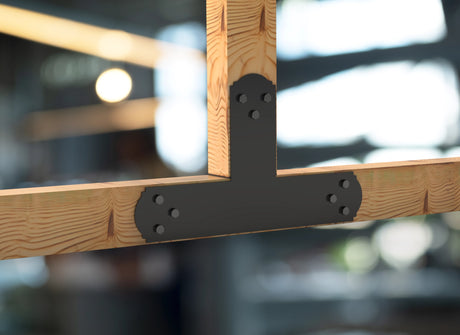 T Bracket - Crowned Style - For 4 Inch Lumber - Wood Post Brackets - construction brackets - brackets for post and beam construction - beam supports - post support - timber frame brackets - barndominium brackets - exposed beam brackets