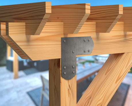 L Bracket - Crowned Style - For 8 Inch Lumber - Wood Post Brackets - construction brackets - brackets for post and beam construction - beam supports - post support - timber frame brackets - barndominium brackets - exposed beam brackets