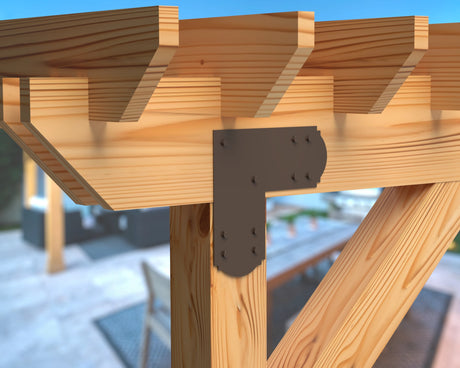 L Bracket - Crowned Style - For 8 Inch Lumber - Wood Post Brackets - construction brackets - brackets for post and beam construction - beam supports - post support - timber frame brackets - barndominium brackets - exposed beam brackets
