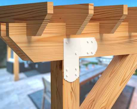 L Bracket - Crowned Style - For 8 Inch Lumber - Wood Post Brackets - construction brackets - brackets for post and beam construction - beam supports - post support - timber frame brackets - barndominium brackets - exposed beam brackets
