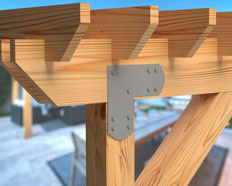 L Bracket - Crowned Style - For 8 Inch Lumber - Wood Post Brackets - construction brackets - brackets for post and beam construction - beam supports - post support - timber frame brackets - barndominium brackets - exposed beam brackets