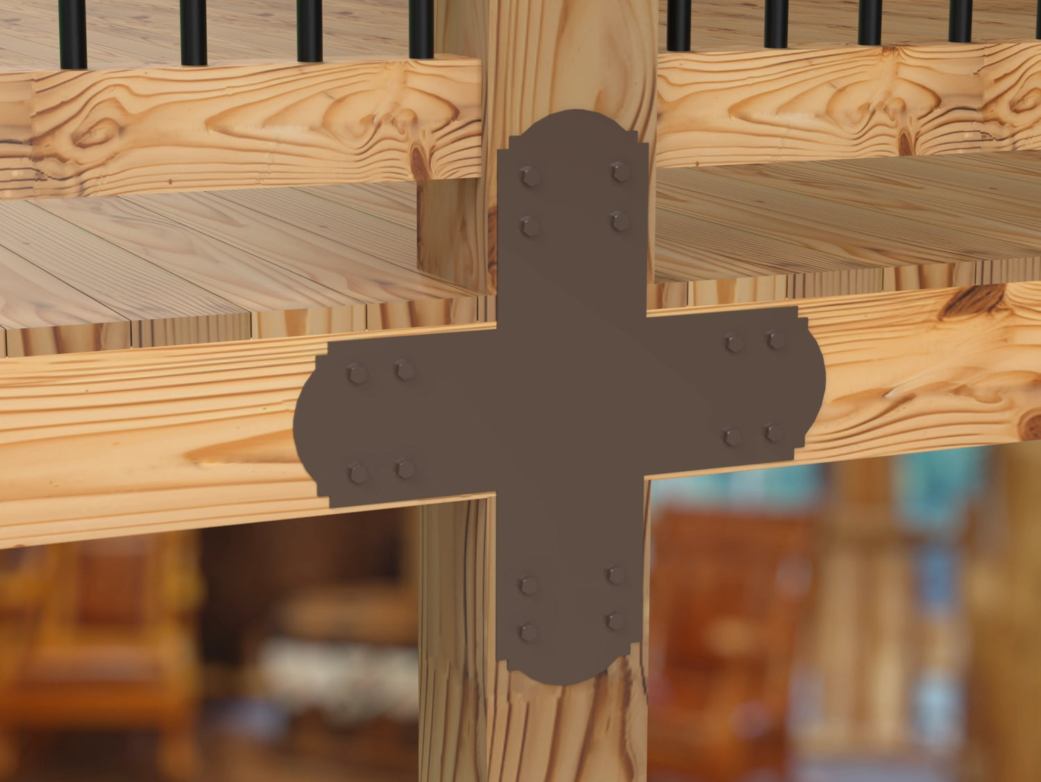 X Bracket - Crowned Style - For 8 Inch Lumber - Wood Post Brackets - construction brackets - brackets for post and beam construction - beam supports - post support - timber frame brackets - barndominium brackets - exposed beam brackets