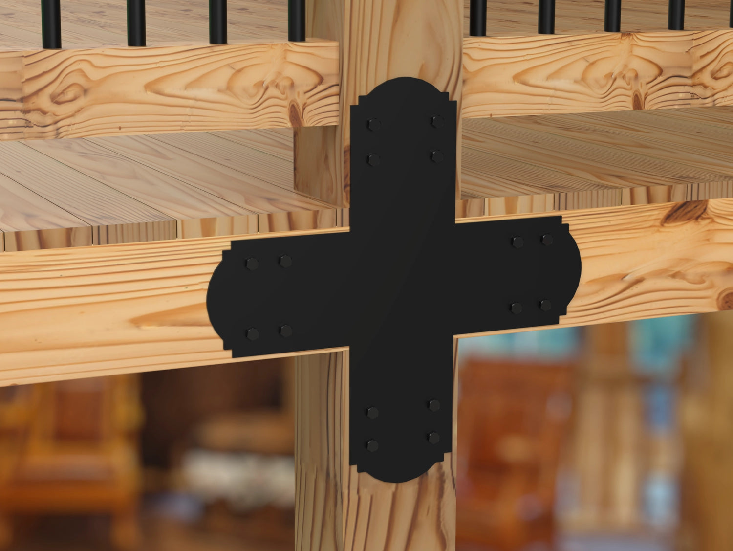 X Bracket - Crowned Style - For 8 Inch Lumber - Wood Post Brackets - construction brackets - brackets for post and beam construction - beam supports - post support - timber frame brackets - barndominium brackets - exposed beam brackets