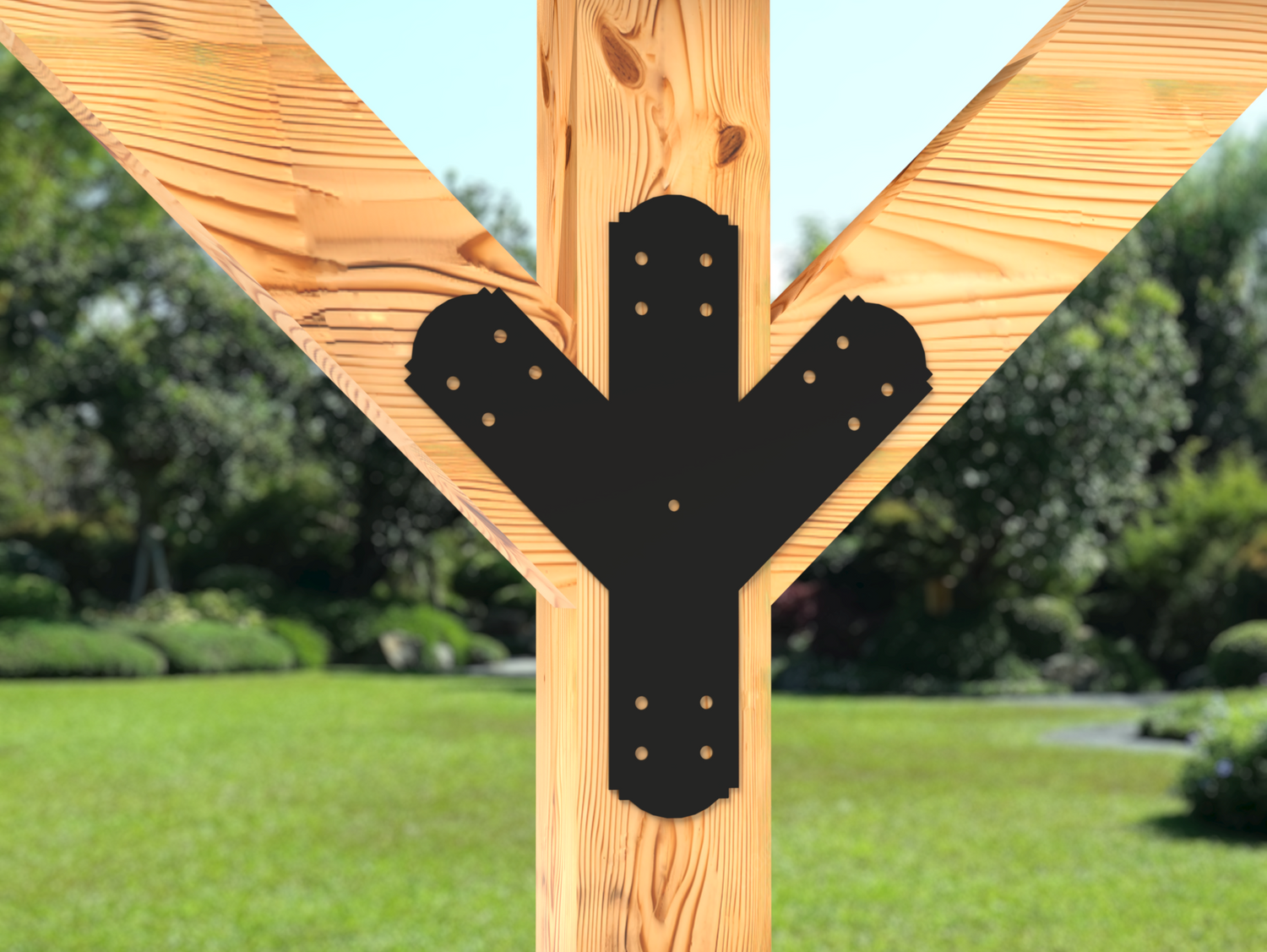 Y Bracket with Center Leg - Crowned Style - For 4 Inch Lumber - Wood Post Brackets - construction brackets - brackets for post and beam construction - beam supports - post support - timber frame brackets - post frame buildings - barndominium brackets - exposed beam brackets