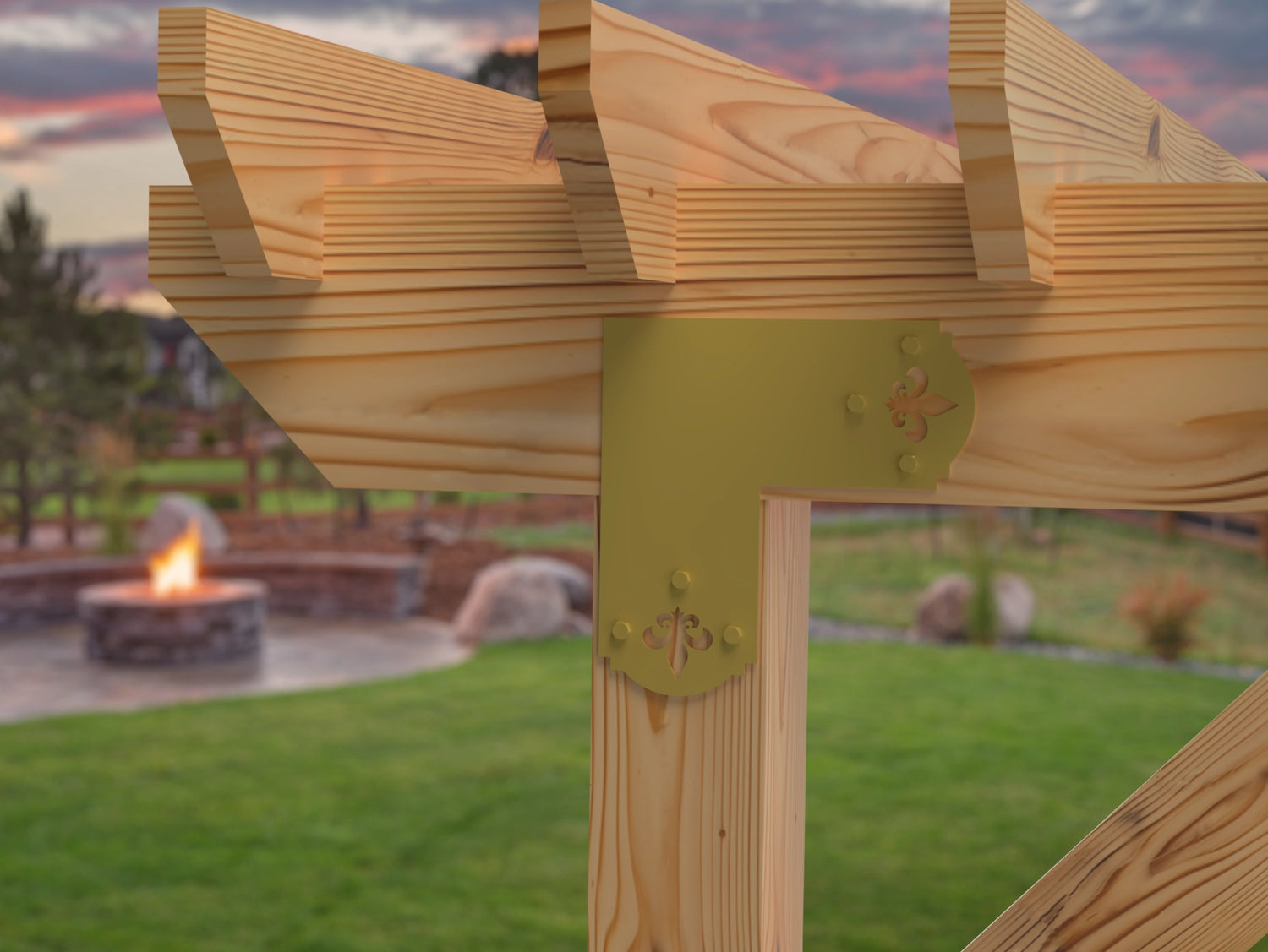 L Bracket - Crowned Fleur De Lis - For 8 Inch Lumber - Wood Post Brackets - construction brackets - brackets for post and beam construction - beam supports - post support - timber frame brackets - barndominium brackets - exposed beam brackets