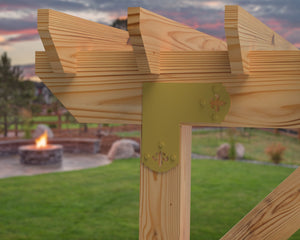 L Bracket - Crowned Fleur De Lis - For 8 Inch Lumber - Wood Post Brackets - construction brackets - brackets for post and beam construction - beam supports - post support - timber frame brackets - barndominium brackets - exposed beam brackets