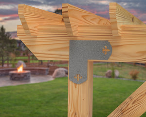 L Bracket - Crowned Fleur De Lis - For 8 Inch Lumber - Wood Post Brackets - construction brackets - brackets for post and beam construction - beam supports - post support - timber frame brackets - barndominium brackets - exposed beam brackets