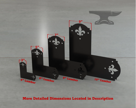 Crowned Fleur De Lis Style L Brackets - Various Sizes - Wood Post Brackets - construction brackets - brackets for post and beam construction - beam supports - post support - timber frame brackets - barndominium brackets - exposed beam brackets