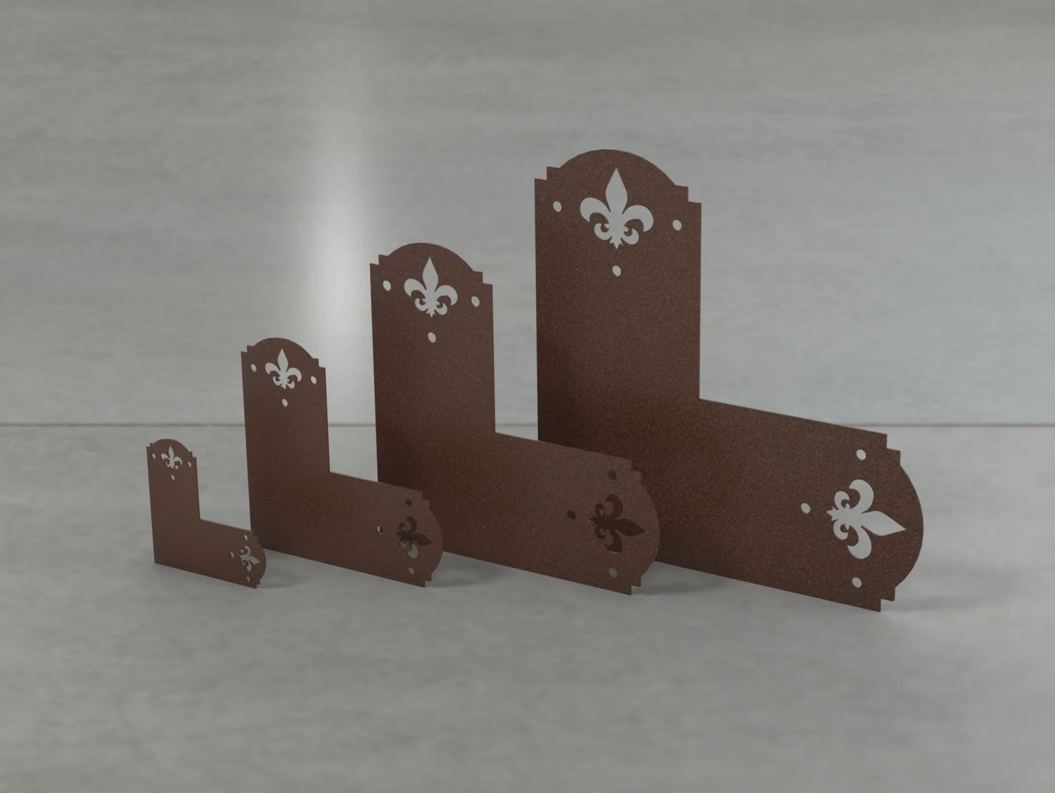 Crowned Fleur De Lis Style L Brackets - Various Sizes - Wood Post Brackets - construction brackets - brackets for post and beam construction - beam supports - post support - timber frame brackets - barndominium brackets - exposed beam brackets