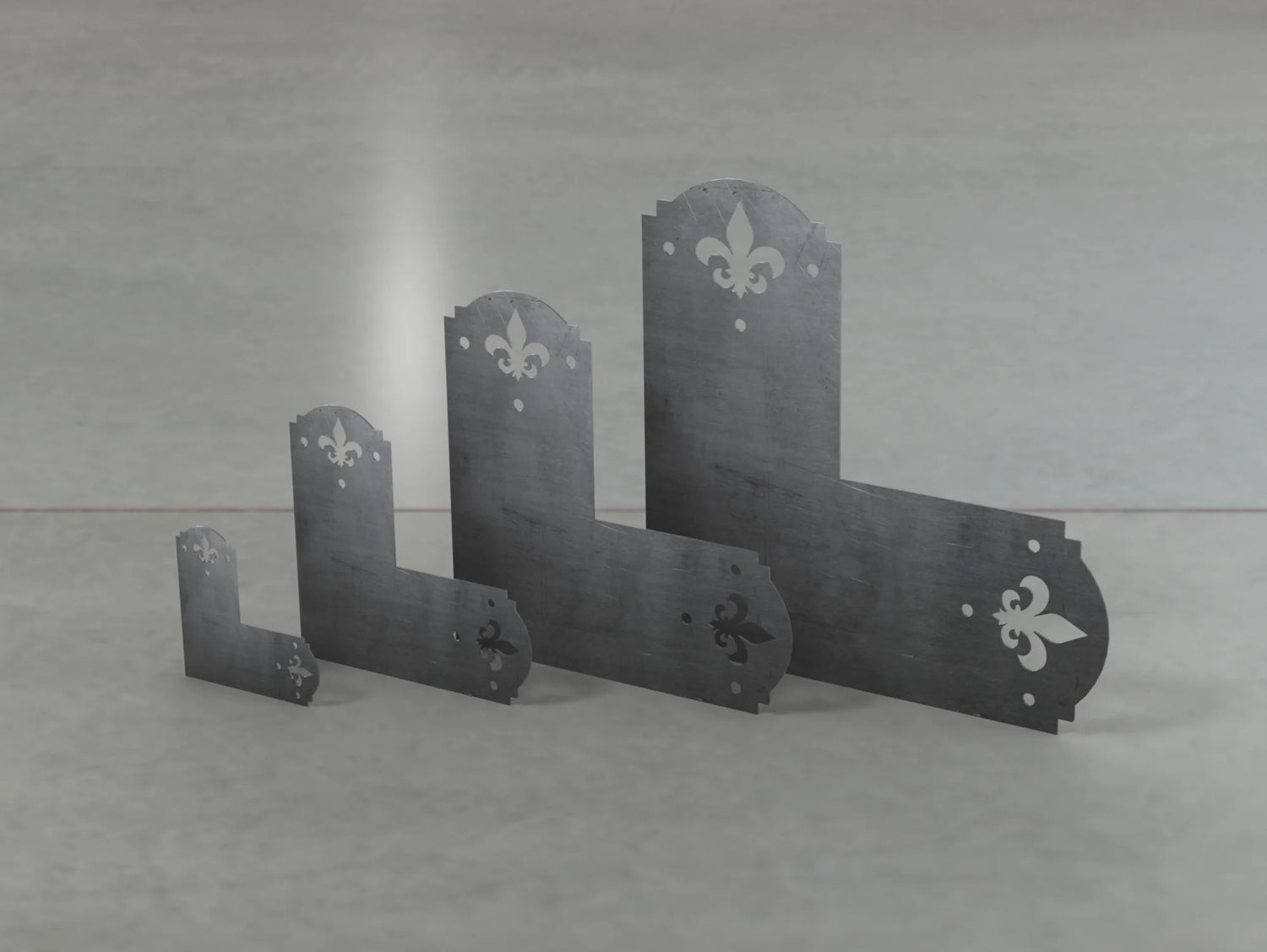 Crowned Fleur De Lis Style L Brackets - Various Sizes - Wood Post Brackets - construction brackets - brackets for post and beam construction - beam supports - post support - timber frame brackets - barndominium brackets - exposed beam brackets