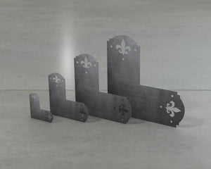 Crowned Fleur De Lis Style L Brackets - Various Sizes - Wood Post Brackets - construction brackets - brackets for post and beam construction - beam supports - post support - timber frame brackets - barndominium brackets - exposed beam brackets
