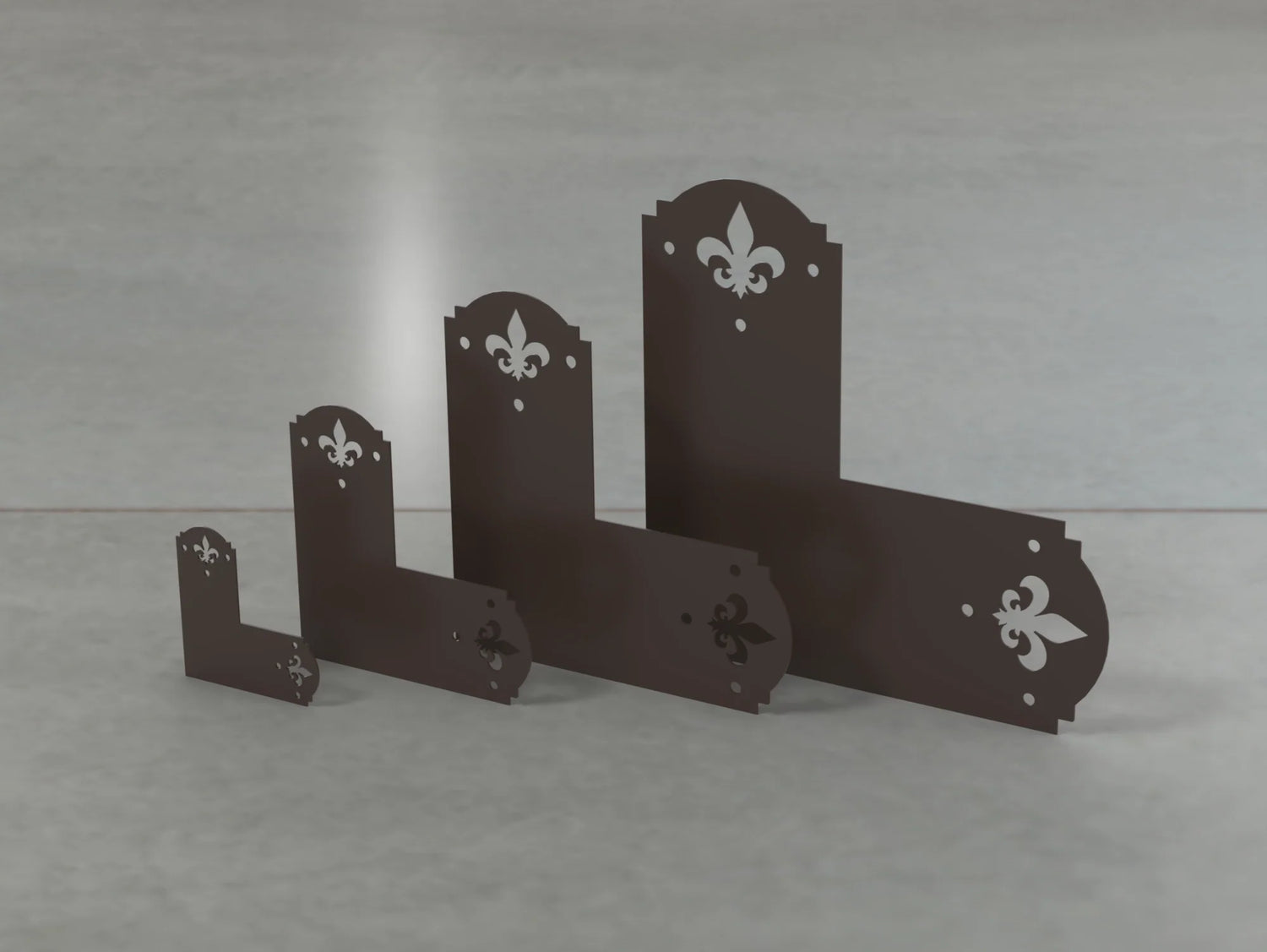 Crowned Fleur De Lis Style L Brackets - Various Sizes - Wood Post Brackets - construction brackets - brackets for post and beam construction - beam supports - post support - timber frame brackets - barndominium brackets - exposed beam brackets