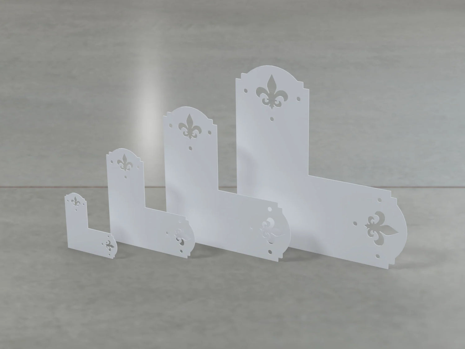 Crowned Fleur De Lis Style L Brackets - Various Sizes - Wood Post Brackets - construction brackets - brackets for post and beam construction - beam supports - post support - timber frame brackets - barndominium brackets - exposed beam brackets