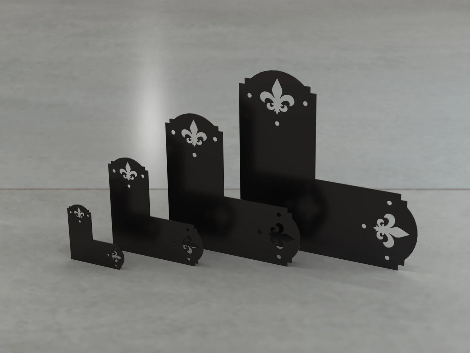 Crowned Fleur De Lis Style L Brackets - Various Sizes - Wood Post Brackets - construction brackets - brackets for post and beam construction - beam supports - post support - timber frame brackets - barndominium brackets - exposed beam brackets