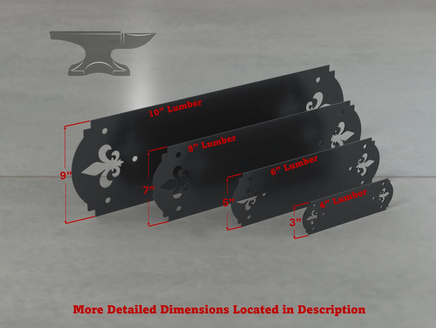 Crowned Fleur De Lis Style Straight Brackets - Various Sizes - Wood Post Brackets - construction brackets - brackets for post and beam construction - beam supports - post support - timber frame brackets - barndominium brackets - exposed beam brackets