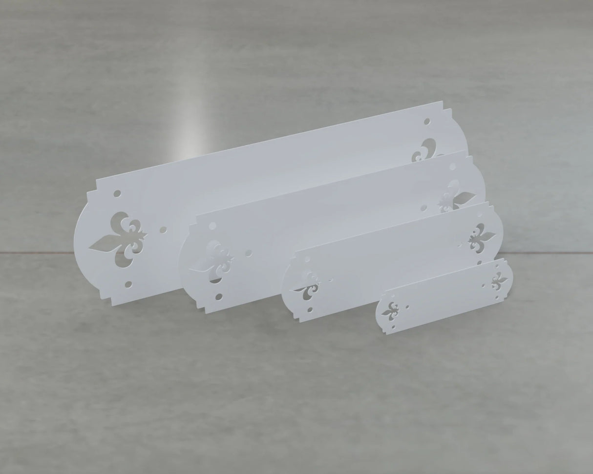 Crowned Fleur De Lis Style Straight Brackets - Various Sizes - Wood Post Brackets - construction brackets - brackets for post and beam construction - beam supports - post support - timber frame brackets - barndominium brackets - exposed beam brackets