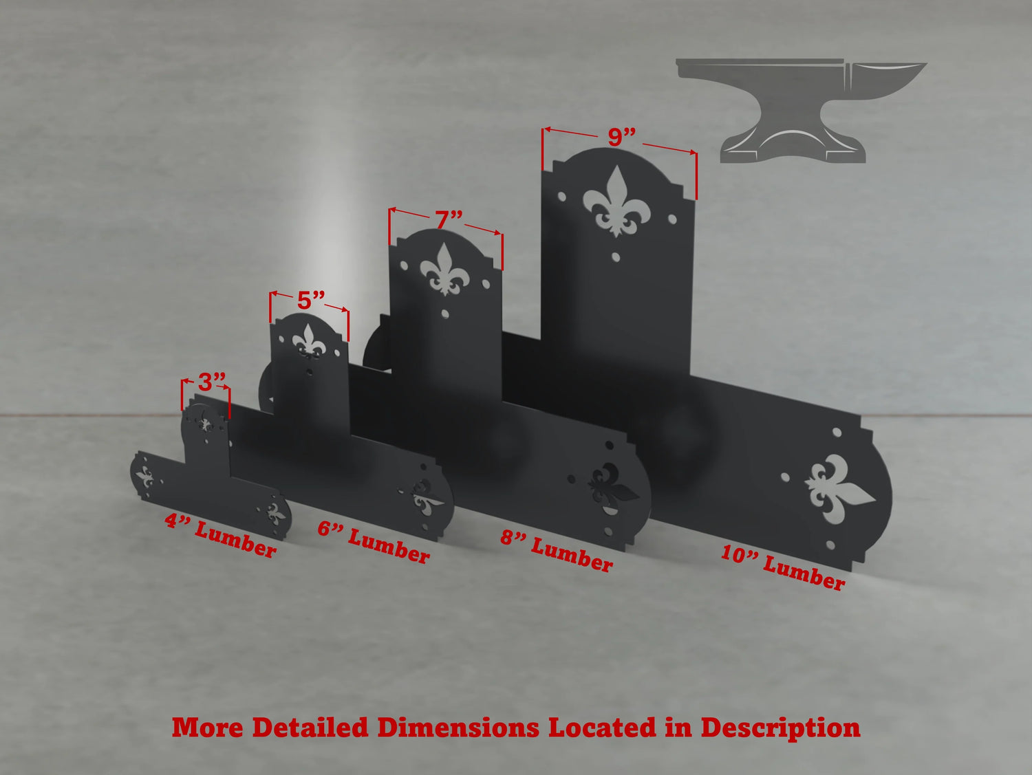Crowned Fleur De Lis Style T Brackets - Various Sizes - Wood Post Brackets - construction brackets - brackets for post and beam construction - beam supports - post support - timber frame brackets - barndominium brackets - exposed beam brackets