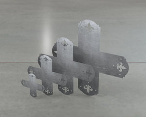 Crowned Fleur De Lis Style X Brackets - Various Sizes - Wood Post Brackets - construction brackets - brackets for post and beam construction - beam supports - post support - timber frame brackets - barndominium brackets - exposed beam brackets