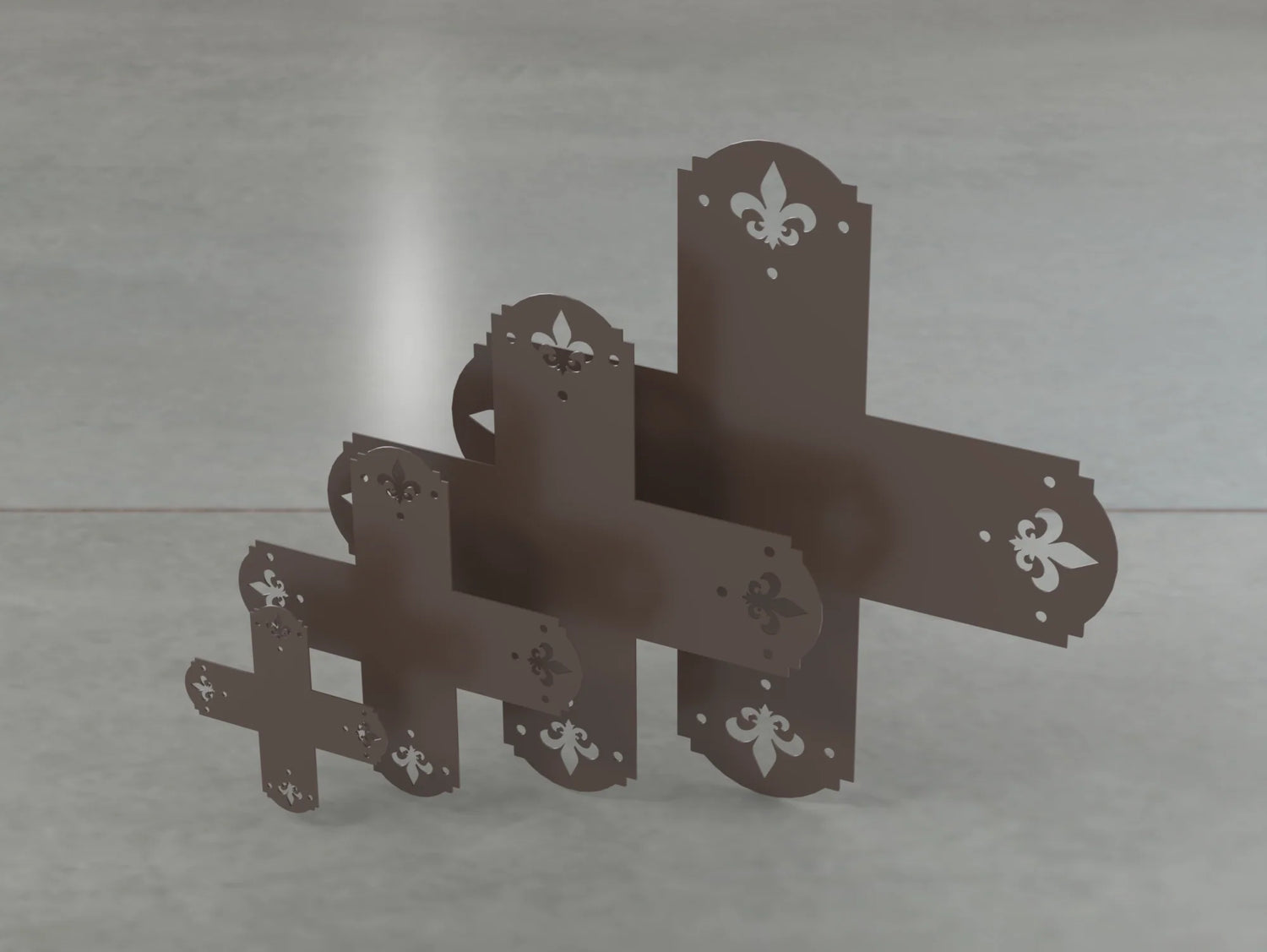 Crowned Fleur De Lis Style X Brackets - Various Sizes - Wood Post Brackets - construction brackets - brackets for post and beam construction - beam supports - post support - timber frame brackets - barndominium brackets - exposed beam brackets