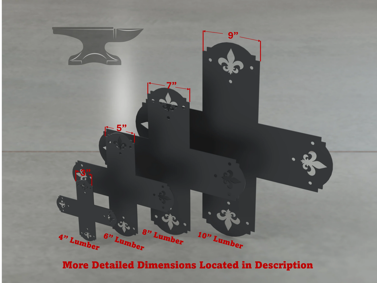 Crowned Fleur De Lis Style X Brackets - Various Sizes - Wood Post Brackets - construction brackets - brackets for post and beam construction - beam supports - post support - timber frame brackets - barndominium brackets - exposed beam brackets