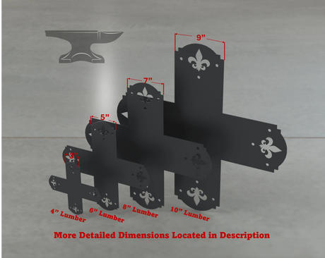 Crowned Fleur De Lis Style X Brackets - Various Sizes - Wood Post Brackets - construction brackets - brackets for post and beam construction - beam supports - post support - timber frame brackets - barndominium brackets - exposed beam brackets