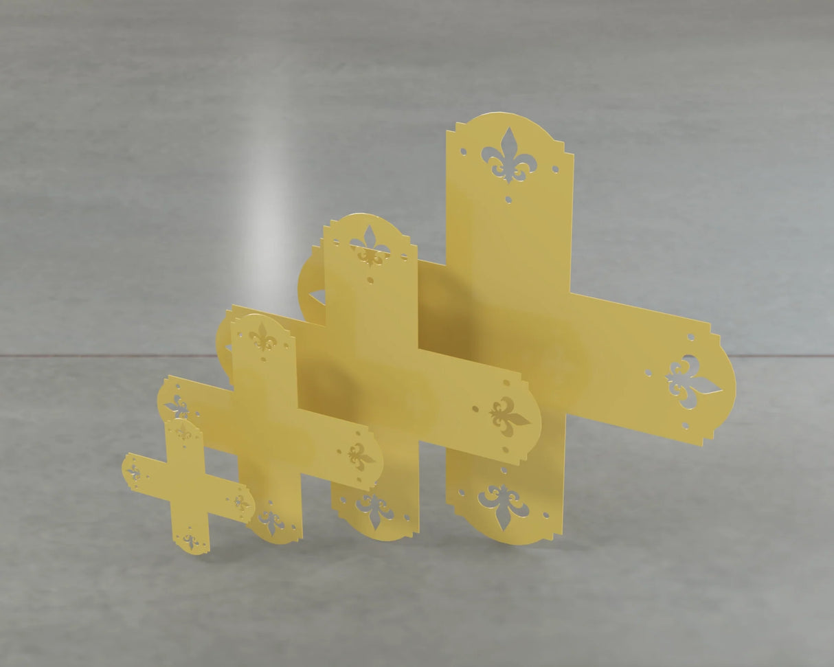 Crowned Fleur De Lis Style X Brackets - Various Sizes - Wood Post Brackets - construction brackets - brackets for post and beam construction - beam supports - post support - timber frame brackets - barndominium brackets - exposed beam brackets