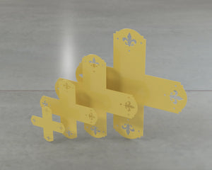 Crowned Fleur De Lis Style X Brackets - Various Sizes - Wood Post Brackets - construction brackets - brackets for post and beam construction - beam supports - post support - timber frame brackets - barndominium brackets - exposed beam brackets